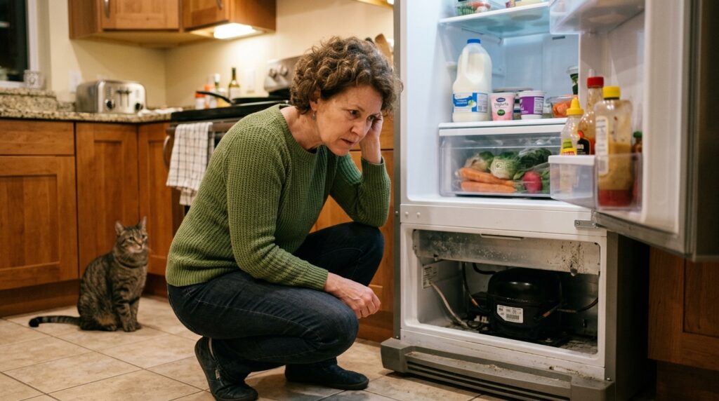 Person checking refrigerator noise